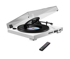 Mixx Analog Plus 2-in-1 Music System - Automatic Vinyl Turntable & CD Combo with Bluetooth Transmitter & AUX Out, Remote (White)