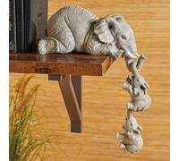 MiXXAR 3 Set Elephant Shelf Sitter, Mother Elephant Hanging 2 Baby Elephants on The Edge, Hand-Painted Resin Collectable Figurines for Home Decor Gift Chrismas Decoration