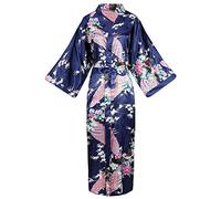 MIYAA Women's Dressing Gown,Soft Satin Kimono Bride Bridesmaid Robe With Pocket Peacock Print Half Sleeve Long Bathrobe,Casual Sleepwear Of Wedding Party,Plus Size,Navy Blue,Xxxl
