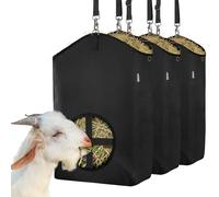 MIYABALA 3 Packs Black Goat Hay Feeder, Hay Bags for Goats, Horses, Sheep | Premium 600D Oxford Cloth,with Metal Fastener and Adjustable Open Feed Hole for Slow Feeding