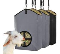 MIYABALA 3 Packs Goat Hay Feeder,Hay Bags for Goats,Horses,Sheep,Premium 600D Oxford Cloth,with Metal Fastener and Adjustable Open Feed Hole for Slow Feeding. (1 Black+2Grey)