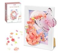 Miyacare Bee Flowers Micro Mini Building Set, Clamping Blocks Picture Frame, Sunflower, Gift for Girls from 6 Years and Adults (Butterfly Pink)