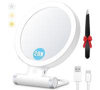 MIYADIVA 20X/1X Magnifying Mirror with Light, Travel Makeup Mirror, Touch Switch, White, 12.5" Round, Minimalist, Bedroom
