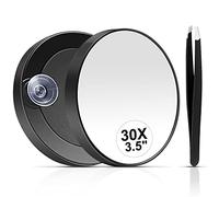 MIYADIVA 30X Magnifying Mirror, Small Magnifying Mirror with Suction Cup and Tweezers, As a Travel Essentials, Compact Mirror Set for Plucking Eyebrows 3.5 Inches