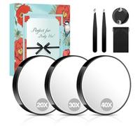 MIYADIVA 40X/30X/20X Magnifying Mirror, 3.5 Inch Round Compact Mirror with Suction Cup, 2Ps Stainless Steel Tweezers, Perfect for Makeup, Eyebrows, Beards, Travel
