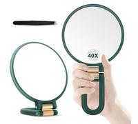 MIYADIVA 40X Magnifying Mirror, Hand Mirror for Makeup, Double Sided with 40X/1X Magnification, Travel Essential, Portable Foldable for Desktop and Bathroom, Gift for Women, Emerald Green