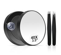 MIYADIVA 40X Magnifying Mirror, Small Magnifying Mirror with Suction Cup and Tweezers, As a Travel Essentials, Compact Mirror Set for Plucking Eyebrows 3.5 Inches