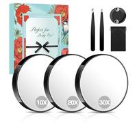 MIYADIVA Magnifying Mirror Set, 10x&20x&30x Suction Cup Makeup Mirror, 2 Tweezers & Storage Bag. 3.5 Inch Compact Mirror for Travel, Bathroom, Home, Gifts for Women