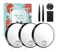 MIYADIVA Magnifying Mirror Set, 20x&30x&40x Suction Cup Makeup Mirror, 2 Tweezers & Storage Bag. 3.5 Inch Compact Mirror for Travel, Bathroom, Home, Gifts for Women