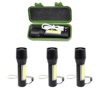Miyake 4-PK LED Flashlight Rechargeable USB Torch, Pocket Mini Flash Light with COB Side Searchlight, High Lumens Zoomable Camping Lantern Combo Small Flash Light for EDC Emergency Camping