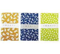 Miyamoto Komon Tenugui Towel 3 type Set(Bell The Cat,Whales,Clover)