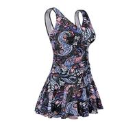 MiYang Women's Plus-Size Flower Printing Shaping Body One Piece Swim Dresses Swimsuit, Black Pattern, 12-14