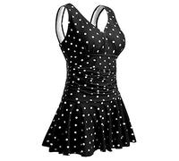 MiYang Women's Plus-Size Flower Printing Shaping Body One Piece Swim Dresses Swimsuit, Black Polka Dot, 12-14
