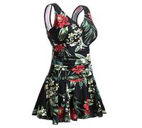 MiYang Women's Plus-Size Polka Dot Shaping Body One Piece Swim Dresses Swimsuit Black Flower 2XL (UK 18-20)