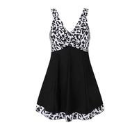 MiYang Women's Plus Size Printing Padded High Waist Swimdress, Leopard-monochrome, 22-24