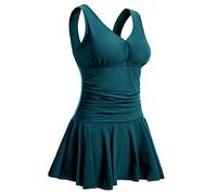MiYang Women's Plus Size Swim Dress Shaping Body One Piece Swimsuit, Peacock Green, 22-24