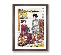 Miyanoshita Hot Spring By Torii Kiyonaga Asian Japanese Framed Wall Art Print, Ready to Hang Picture for Living Room Bedroom Home Office Décor, Walnut A3 (34 x 46 cm)