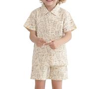 Miyanuby 100% Cotton Toddler Baby Boy Summer Outfit Clothing Set Short Sleeve Button Down T-Shirt Tops Pocket Shorts Two Piece Pants Set Khaki