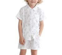 Miyanuby 100% Cotton Toddler Baby Boy Summer Outfit Clothing Set Short Sleeve Button Down T-Shirt Tops Pocket Shorts Two Piece Pants Set White