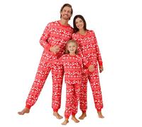 Miyanuby Family Christmas Pajamas Matching Sets Womens Mens Couple Kids Pjs Long Sleeve Xmas Allover Patterned Sleepwear Holiday Party Lounge Sets Red