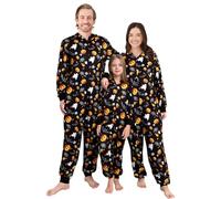 Miyanuby Family Matching Halloween Pyjamas Onesie Set with Hood & Full Zip, 2 Spooky Print Options for Mum Dad & Kids, Funny Fancy Dress Party Nightwear