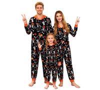 Miyanuby Family Matching Halloween Pyjamas Onesie Set with Hood & Full Zip, 2 Spooky Print Options for Mum Dad & Kids, Funny Fancy Dress Party Nightwear
