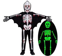 Miyanuby Kids Halloween Glow in The Dark Skeleton Costumes Toddler Boys Girls Bat Skull Bones Luminous Hooded Zipper Jumpsuit with Gloves Baby Children Chucky Costume