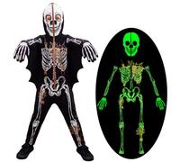 Miyanuby Kids Halloween Glow in The Dark Skeleton Costumes Toddler Boys Girls Bat Skull Bones Luminous Hooded Zipper Jumpsuit with Gloves Baby Children Chucky Costume
