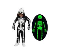 Miyanuby Kids Halloween Skeleton Costumes Toddler Boys Girls Glow in The Dark Skull Bones Luminous Hooded Jumpsuit with Gloves Baby Children Chucky Costume