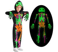 Miyanuby Kids Halloween Skeleton Costumes Toddler Boys Girls Glow In The Dark Skull Bones Luminous Hooded Jumpsuit with Gloves Baby Children Chucky Costume