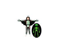 Miyanuby Kids Halloween Skeleton Fancy Dress Toddler Glow in The Dark Luminous Costume Skull Bone Bat Jumpsuit Boys Girls Scary Cosplay Bodysuit with Gloves for 3-10T