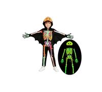 Miyanuby Kids Halloween Skeleton Fancy Dress Toddler Glow in The Dark Luminous Costume Skull Bone Bat Jumpsuit Boys Girls Scary Cosplay Bodysuit with Gloves for 3-10T