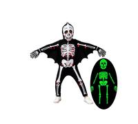 Miyanuby Kids Halloween Skeleton Fancy Dress Toddler Glow in The Dark Luminous Costume Skull Bone Bat Jumpsuit Boys Girls Scary Cosplay Bodysuit with Gloves for 3-10T