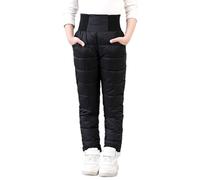 Miyanuby Unisex Boys Girls Snowpants Solid High Waist Thick Winter Warm Jogger Pant Elastic Waistband Snow Pants for 2-10T Kids Activewear Clothes Black