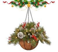 Miyanvuo Christmas Hanging Baskets, Faux Christmas Greenery, Christma Hanging Baskets For Outdoors, With Pine Cones And Berries For Home Decor Party Holiday Indoor Outdoor Garden