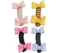 Miyanvuo Coil Ties for Thin Hair - 4-Pieces Telephone Hair Bands with Bow | Cute Accessories Women No Damage Ponytail Holders for Kids Teen Daily Commuting Travel Workout Dance