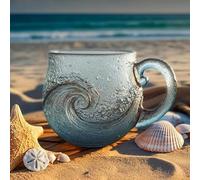 Miyanvuo Sea Glass Wave Mug, 12oz Handmade Sea Inspired Drinking Cup, Artistic Themed Mug with Handle, Coffee Cup with Textured Wave Design for Beachs & Surf Lovers