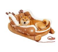 Miyanvuo Small Dog Bed | Sled with Pull Rope Non-Slip | Festive Plush Comfortable Dog Bed,for Puppy Cat Pet Indoor Outdoor Living Room Balcony Home Decor Apartment Holiday Winter Cold Weather