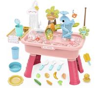 Miyanvuo Water Play Table | Kids Water Tables for Outside | 4-in-1 Sink Toy with Electric Faucet Educational Pretend Play for Backyard Playhouse Pool Travel Garden Camping Girls Boys Birthday Park