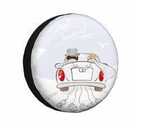 MIYASANG Just Married Tire Covers for Trailers Newlyweds Car Wedding Bride Romantic Marriage Honeymoon Loving RV Spare Tire Cover Weatherproof Universal Wheel Protectors Fit Camper Travel (17 inch)