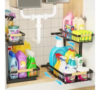 Miyawell Under Sink Organizer, 2 Pack 2 Tier Under Sink Organizers and Storage, Slide out Pull Out Cabinet Organizer Shelf, Metal Drawers Shelves for Kitchen Bathroom Closet Organization