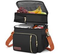 MIYCOO Lunch Bag & Lunch Box for Women Men Double Deck - Leakproof Insulated Soft Large Adult Lunch Cooler Bag for Work Picnic Black Orange