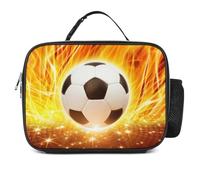 Miyeiw Personalised Football Lunch Box, Custom Sport Insulated Lunch Bag with Text/Name for Adults Kids Boys Men, Portable Black Waterproof Lunchbox Tote Bag