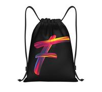 Miyeiw Personalised Letters Design Drawstring Bags with Your Own Text Print, Rainbow Style Initial Drawstring Backpack Sackpack Black Draw String Bags for Sports Gym Travel Swimming Camping, Letter F