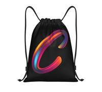 Miyeiw Personalised Letters Design Drawstring Bags with Your Own Text Print, Rainbow Style Initial Drawstring Backpack Sackpack Black Draw String Bags for Sports Gym Travel Swimming Camping, Letter C