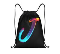 Miyeiw Personalised Letters Design Drawstring Bags with Your Own Text Print, Rainbow Style Initial Drawstring Backpack Sackpack Black Draw String Bags for Sports Gym Travel Swimming Camping, Letter J