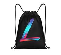 Miyeiw Personalised Letters Design Drawstring Bags with Your Own Text Print, Rainbow Style Initial Drawstring Backpack Sackpack Black Draw String Bags for Sports Gym Travel Swimming Camping, Letter L