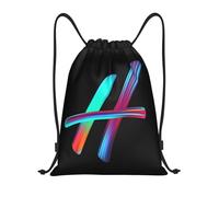 Miyeiw Personalised Letters Design Drawstring Bags with Your Own Text Print, Rainbow Style Initial Drawstring Backpack Sackpack Black Draw String Bags for Sports Gym Travel Swimming Camping, Letter H