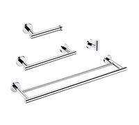 Miyili 4-Pieces Polished Stainless Steel Bathroom Hardware Set Wall Mounted - Includes Double Towel Bar, Hand Towel Rack, Toilet Paper Holder, Robe Hook, BS01C4