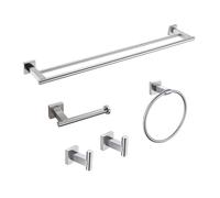 Miyili 5-Piece Bathroom Hardware Kit Set Brushed Stainless Steel Wall Mount - Includes Double Towel Bar, Hand Towel Rack, Toilet Paper Holder, 2X Robe Hook, BS02N5